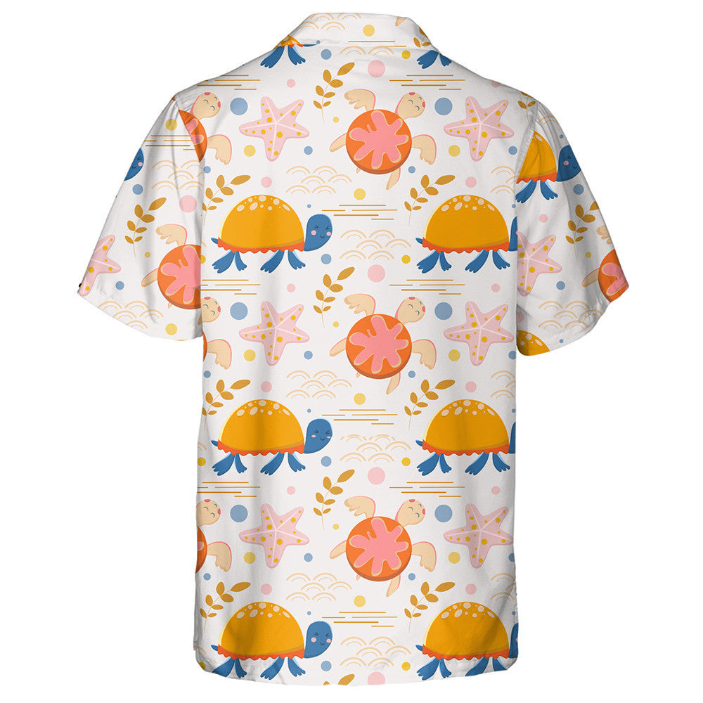 Sea Turtles And Seaweed In Cartoon Background Hawaiian Shirt, Hawaiian Shirt Gift, Christmas Gift