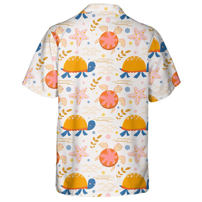 Sea Turtles And Seaweed In Cartoon Background Hawaiian Shirt, Hawaiian Shirt Gift, Christmas Gift