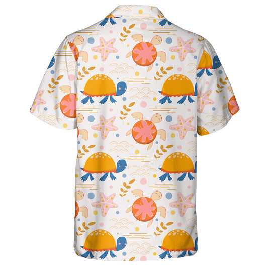 Sea Turtles And Seaweed In Cartoon Background Hawaiian Shirt, Hawaiian Shirt Gift, Christmas Gift