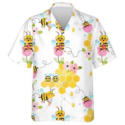 Natural Summer Flying Bees In Flower Garden Hawaiian Shirt, Hawaiian Shirt Gift, Christmas Gift