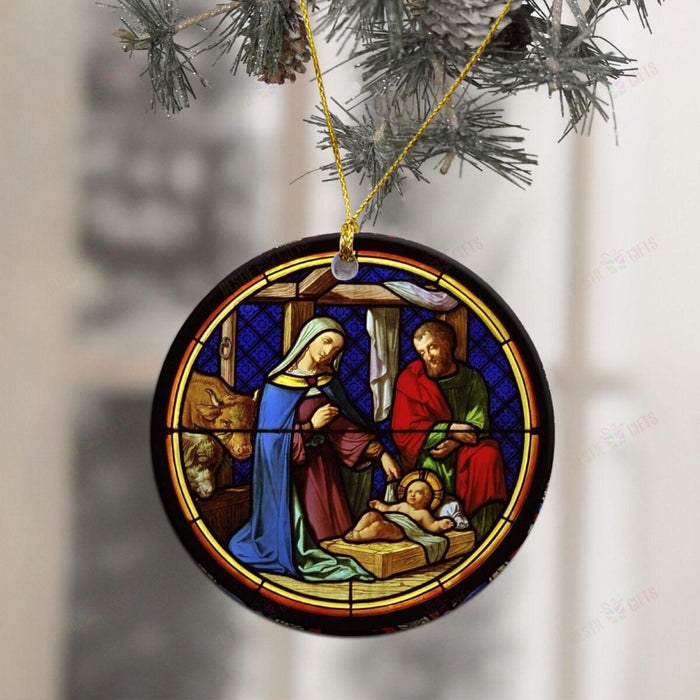 Birth Of Jesus Round Ceramic Ornament, Christmas Ornament Gift, Christmas Gift, Christmas Decoration