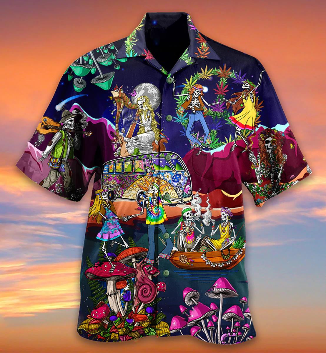 Hippie Skull Couple 3D All Over Printed Hawaiian Shirt, Hawaiian Shirt Gift, Christmas Gift