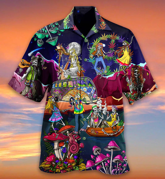 Hippie Skull Couple 3D All Over Printed Hawaiian Shirt, Hawaiian Shirt Gift, Christmas Gift