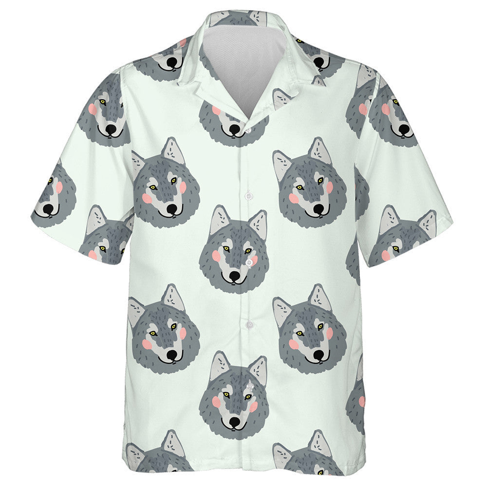 Theme Cartoon With Adorable Wolf Head Hawaiian Shirt,Hawaiian Shirt Gift, Christmas Gift
