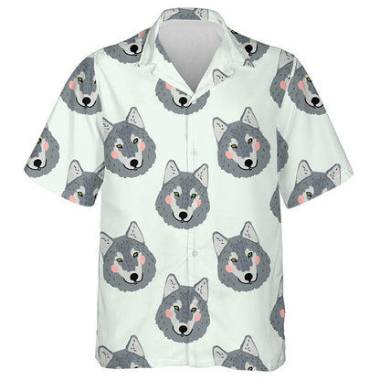 Theme Cartoon With Adorable Wolf Head Hawaiian Shirt,Hawaiian Shirt Gift, Christmas Gift