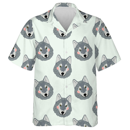 Theme Cartoon With Adorable Wolf Head Hawaiian Shirt,Hawaiian Shirt Gift, Christmas Gift