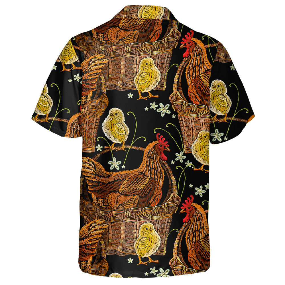 Embroidery Hen And Chickens In Aa Basket Hawaiian Shirt, Hawaiian Shirt Gift, Christmas Gift