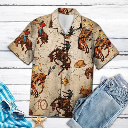 Hawaiian Shirt Exciting Rodeo With Hat And Horseshoes Design, Hawaiian Shirt Gift, Christmas Gift