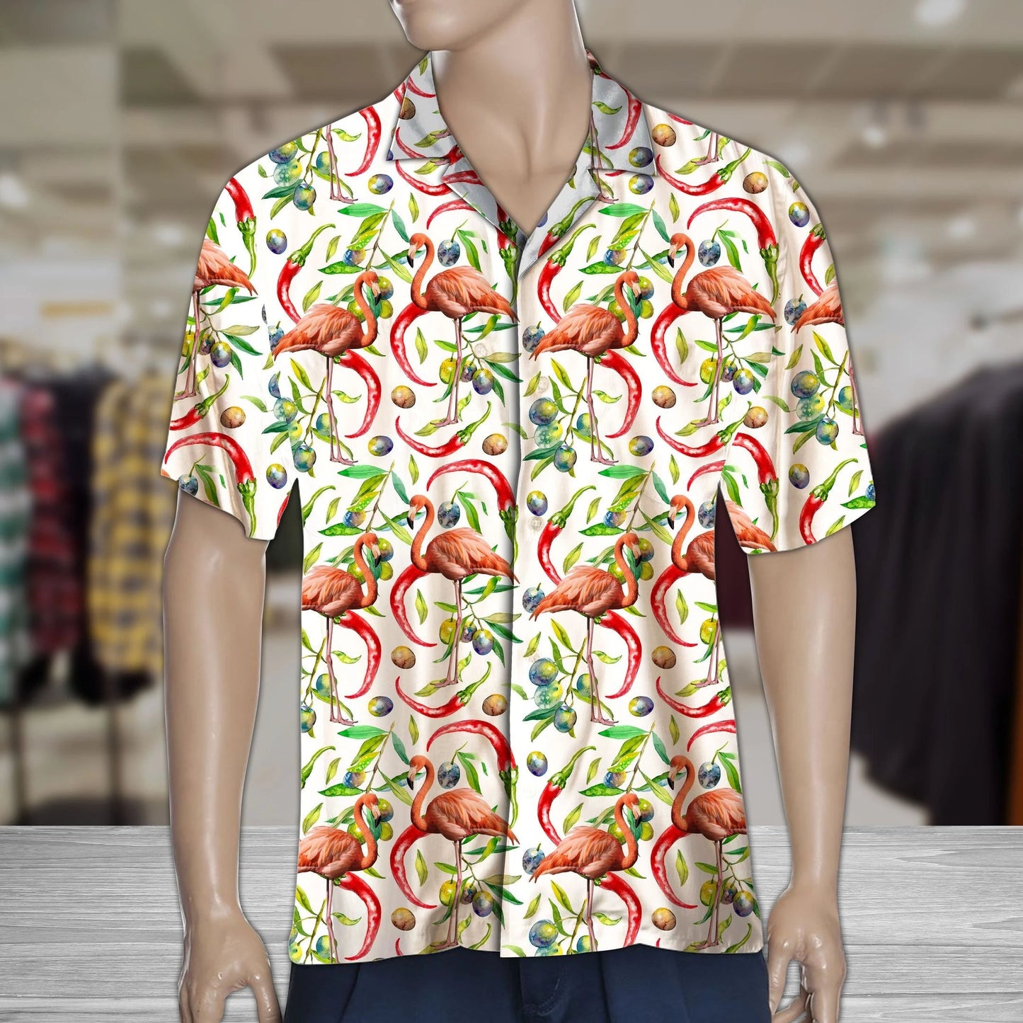 Messy Chili Peppers And Flamingo Pattern Hawaiian Shirt,Hawaiian Shirt Gift, Christmas Gift
