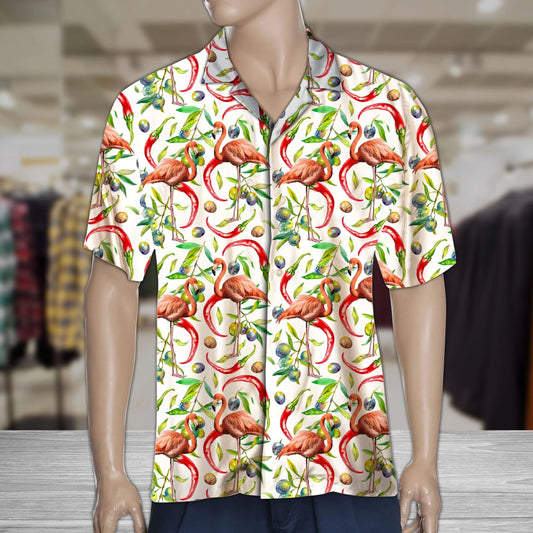 Messy Chili Peppers And Flamingo Pattern Hawaiian Shirt,Hawaiian Shirt Gift, Christmas Gift