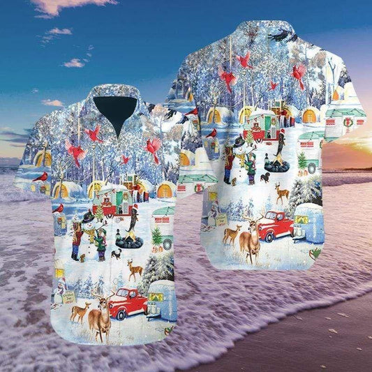 Camping Car Under Snow Christmas Days Hawaiian Shirt, Hawaiian Shirt Gift, Christmas Gift