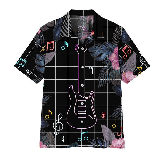 Neon Electric Guitar Awesome Background Design Hawaiian Shirt,Hawaiian Shirt Gift, Christmas Gift