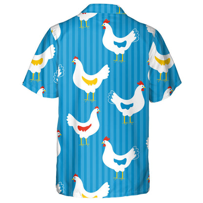 Beautiful Chicken Hen On Striped Blue Hawaiian Shirt, Hawaiian For Gift