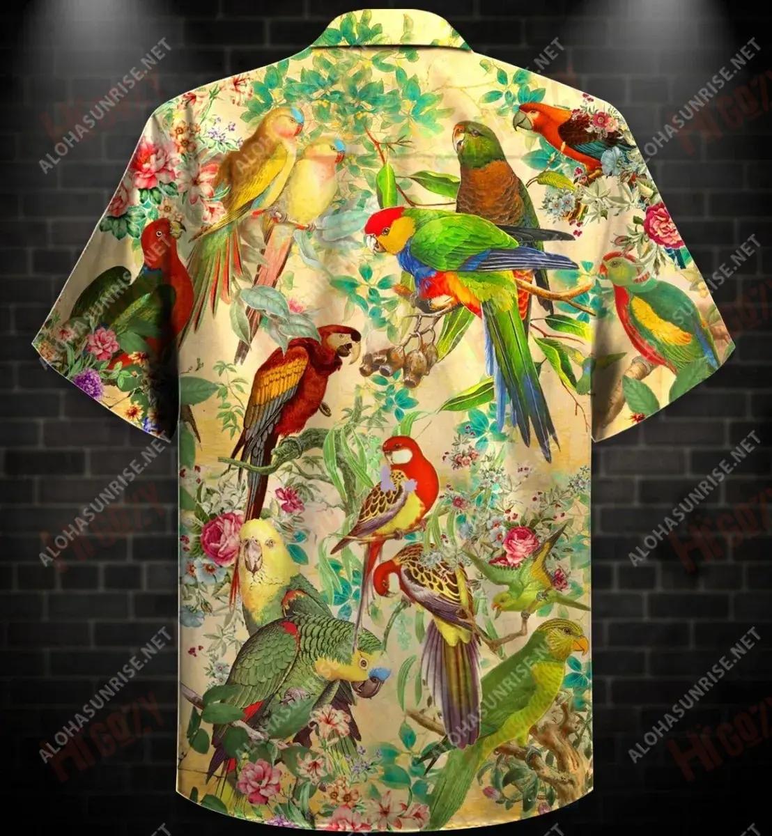 Vintage Parrot Unisex Léine Haváís Laethanta Saoire Muinchille Gearr Léinte Seanré Haváís Léinte Greannmhar Haváise, Bronntanas Léine Haváís, Bronntanas Nollag