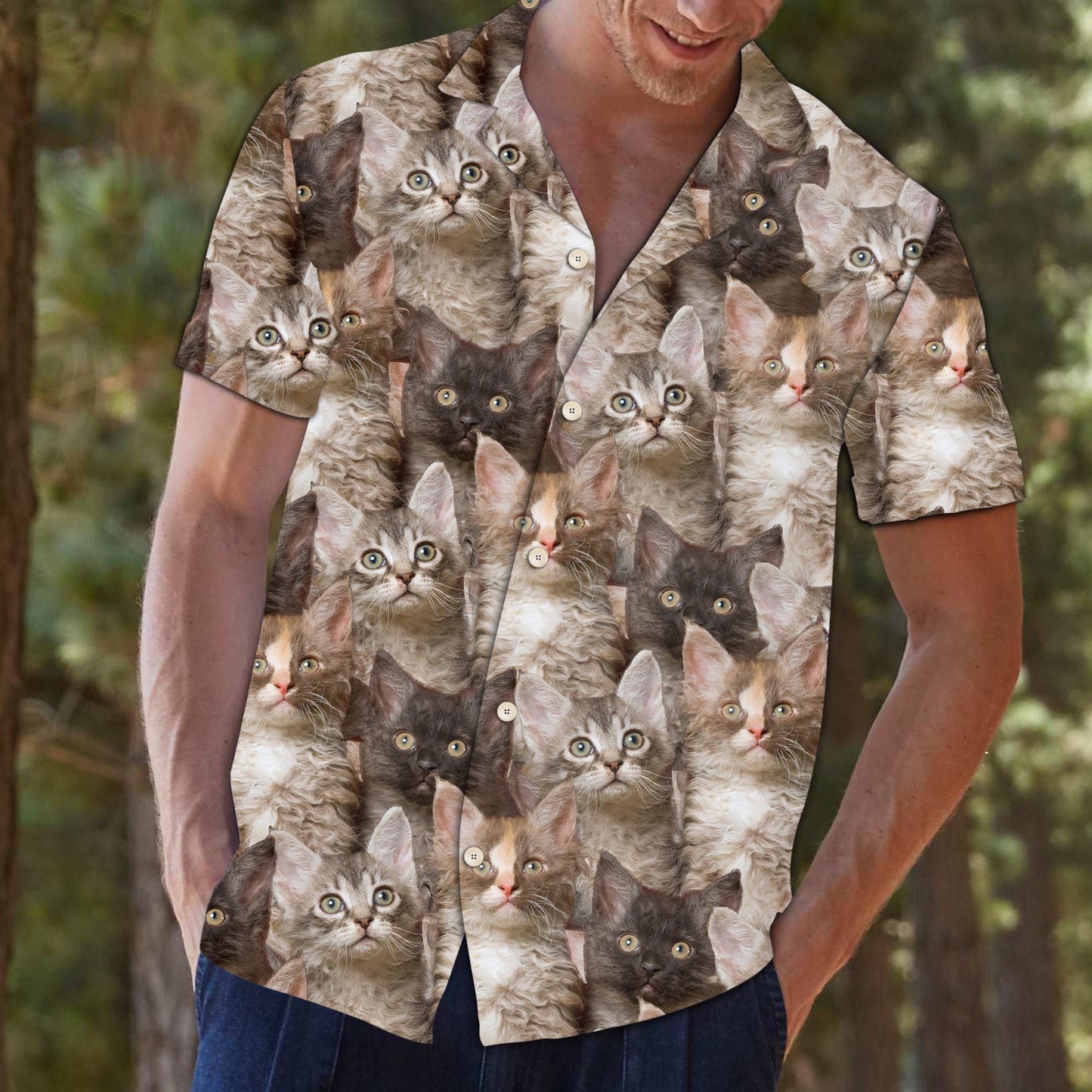 Bronntanas Aghaidh Cat Uathúil Laperm Do Lovers Cat Léine Haváís, Bronntanas Léine Haváís, Bronntanas Nollag