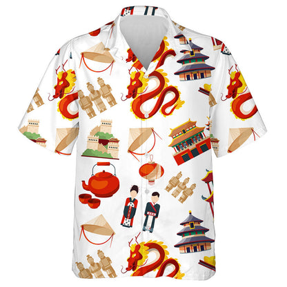 Traditional China Culture Dragon And Building Hawaiian Shirt,Hawaiian Shirt Gift, Christmas Gift