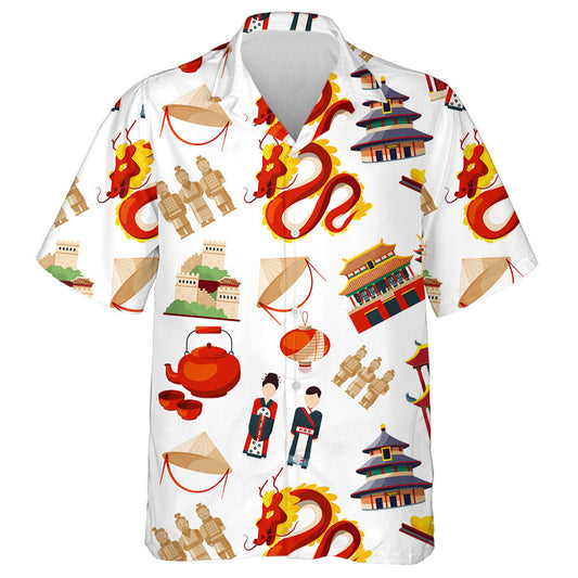 Traditional China Culture Dragon And Building Hawaiian Shirt,Hawaiian Shirt Gift, Christmas Gift