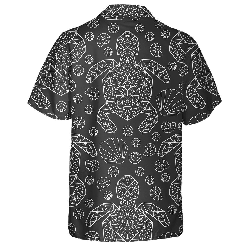 Light Contour Geometric Turtles And Seashells Hawaiian Shirt, Hawaiian For Gift