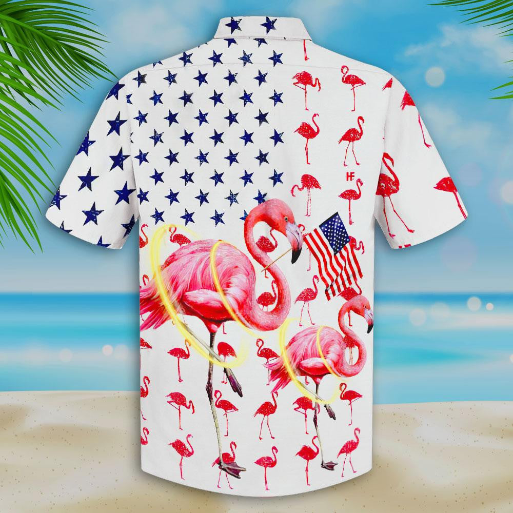 Flag And Flamingo Background Hawaiian Shirt,Hawaiian Shirt Gift, Christmas Gift