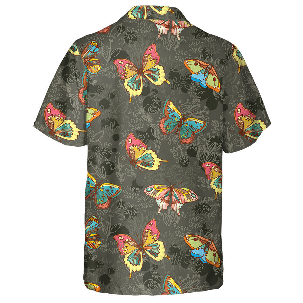 Hand Drawn Colorful Queen Butterflies And Flowers Hawaiian Shirt, Hawaiian Shirt Gift, Christmas Gift