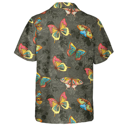 Hand Drawn Colorful Queen Butterflies And Flowers Hawaiian Shirt, Hawaiian Shirt Gift, Christmas Gift