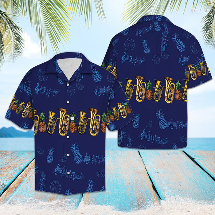 Awesome Tuba Musical Instrument Pattern Hawaiian Shirt, Hawaiian For Gift