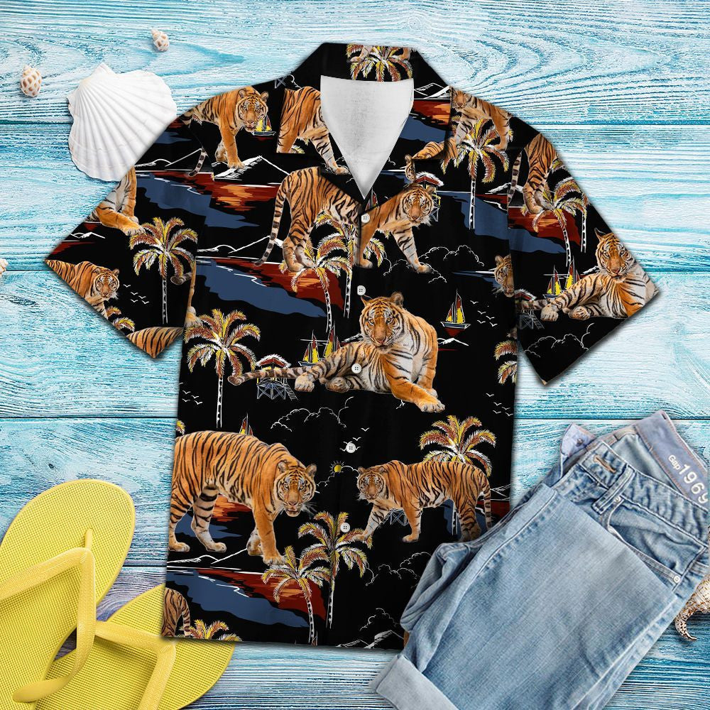 Wild Animal Tiger On Vacation Pattern Hawaiian Shirt, Hwaiian For Gift