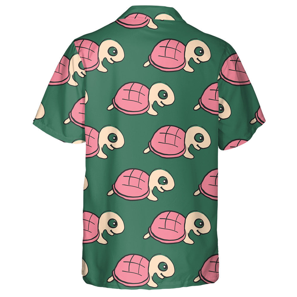 Pink Turtle On Green Animal Background Hawaiian Shirt,Hawaiian Shirt Gift, Christmas Gift