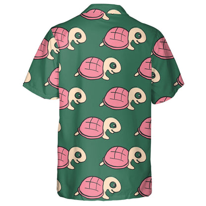 Pink Turtle On Green Animal Background Hawaiian Shirt,Hawaiian Shirt Gift, Christmas Gift