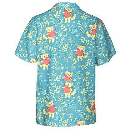 Floral With Cats And Heart In Hand Hawaiian Shirt,Hawaiian Shirt Gift, Christmas Gift