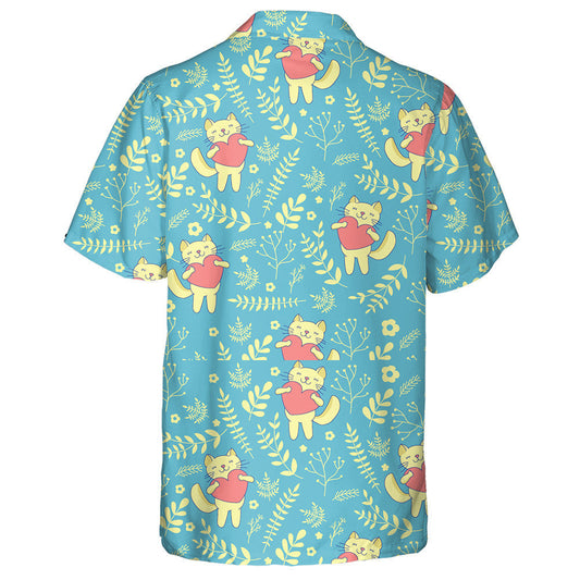 Floral With Cats And Heart In Hand Hawaiian Shirt,Hawaiian Shirt Gift, Christmas Gift