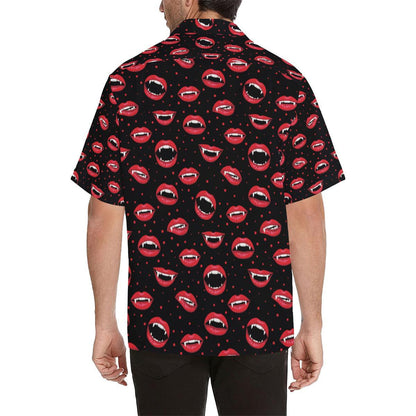 Halloween Lips And Fangs On Black Pattern Hawaiian Shirt, Hawaiian Shirt Gift, Christmas Gift