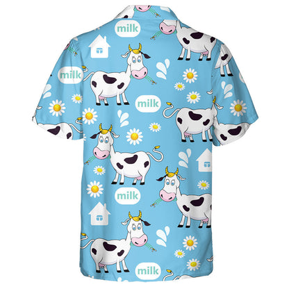 Cartoon Cow And White House On Blue Hawaiian Shirt, Hawaiian Shirt Gift, Christmas Gift