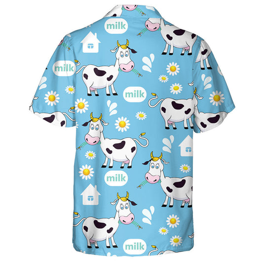 Cartoon Cow And White House On Blue Hawaiian Shirt, Hawaiian Shirt Gift, Christmas Gift