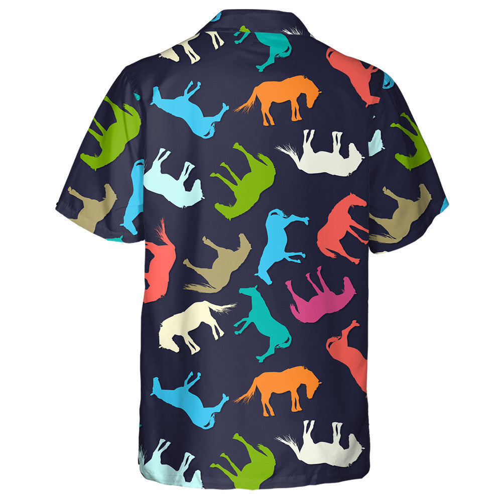 Horse Silhouettes In Colors On Dark Hawaiian Shirt, Hawaiian For Gift