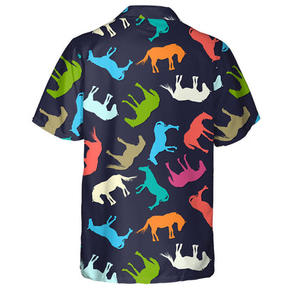 Horse Silhouettes In Colors On Dark Hawaiian Shirt, Hawaiian For Gift