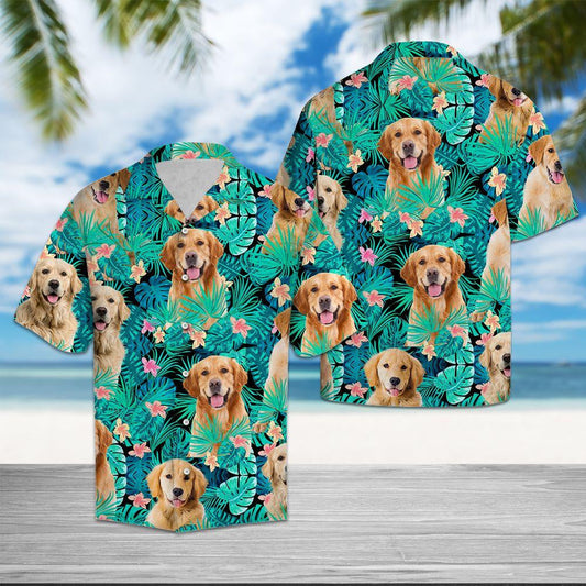 Love Golden Retriever Tropical Jungle Design Hawaiian Shirt, Hawaiian Shirt Gift, Christmas Gift