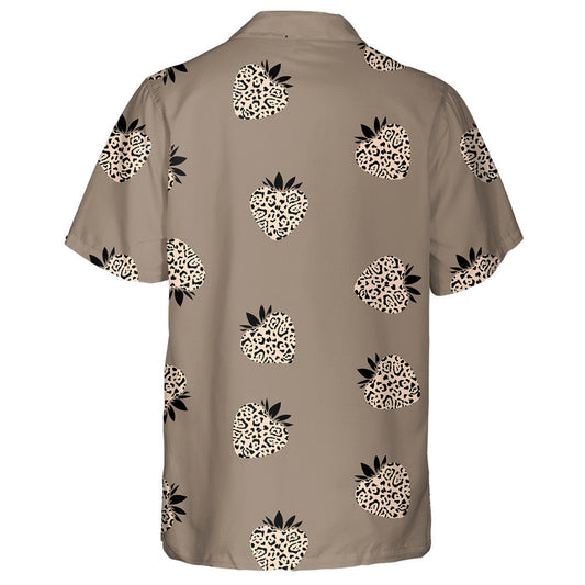 Strawberries With Leopard Ornament In Beige Tones Hawaiian Shirt, Hawaiian Shirt Gift, Christmas Gift