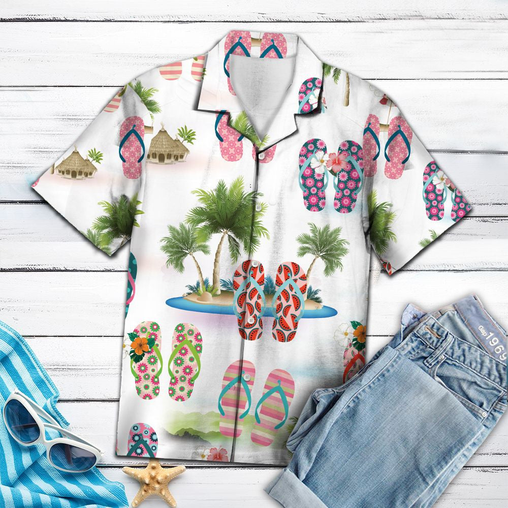 Flip Flop And Palm Trees Design Hawaiian Shirt,Hawaiian Shirt Gift, Christmas Gift