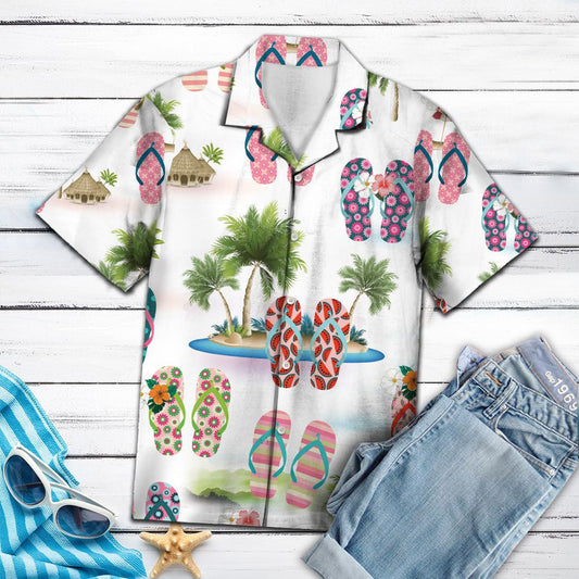 Flip Flop And Palm Trees Design Hawaiian Shirt,Hawaiian Shirt Gift, Christmas Gift