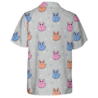 Little Cat And Stars On The Grey Background Hawaiian Shirt, Hawaiian Shirt Gift, Christmas Gift