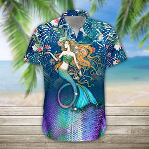 Beautiful Mermaid With Tropical Plants Art Design Hawaiian Shirt, Hawaiian Shirt Gift, Christmas Gift