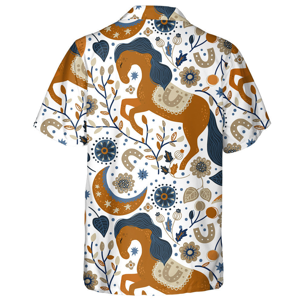 Nordic Scandinavian Horse Animal On A White Hawaiian Shirt, Hawaiian Shirt Gift, Christmas Gift