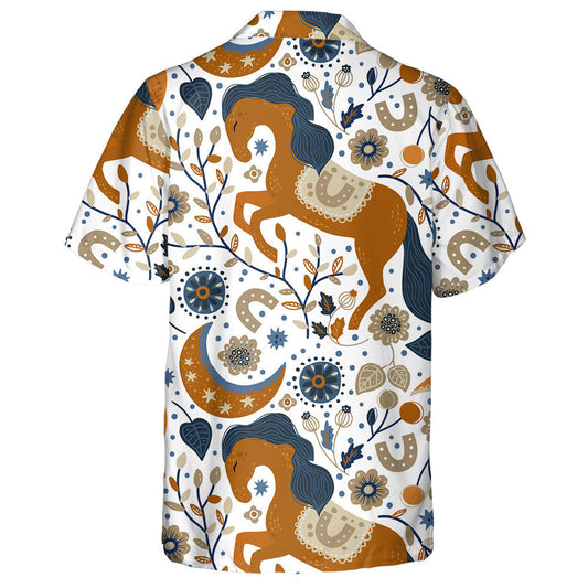 Nordic Scandinavian Horse Animal On A White Hawaiian Shirt, Hawaiian Shirt Gift, Christmas Gift