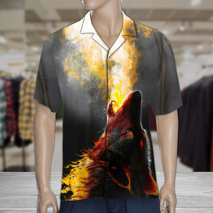 Howling Wolf In Dark Night Design Hawaiian Shirt, Hawaiian For Gift