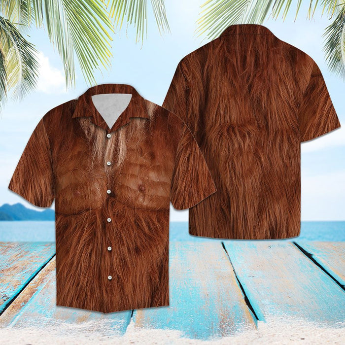 Awesome Brown Bigfoot Fur Themed Hawaiian Shirt, Hawaiian For Gift