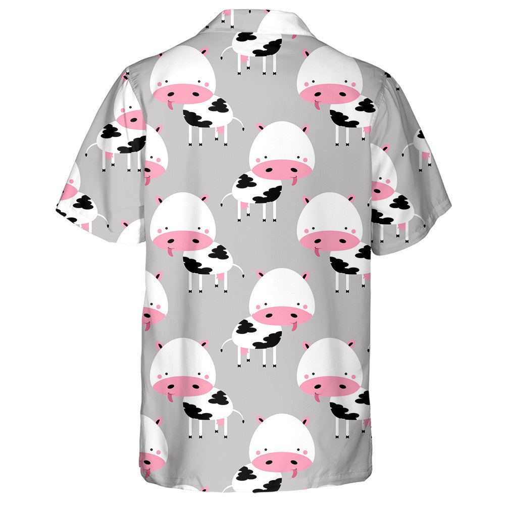 Pink Cartoon Face Of Cow On Yellow Hawaiian Shirt, Hawaiian Shirt Gift, Christmas Gift