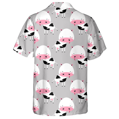 Pink Cartoon Face Of Cow On Yellow Hawaiian Shirt, Hawaiian Shirt Gift, Christmas Gift