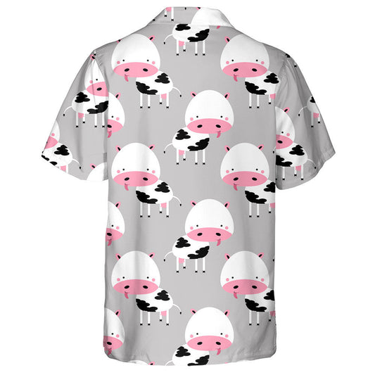 Pink Cartoon Face Of Cow On Yellow Hawaiian Shirt, Hawaiian Shirt Gift, Christmas Gift