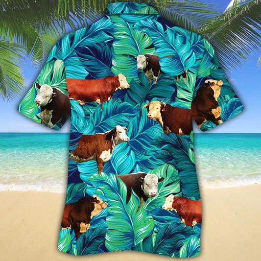 Hereford Cattle 3D All Over Printed Hawaiian Shirt,Hawaiian Shirt Gift, Christmas Gift